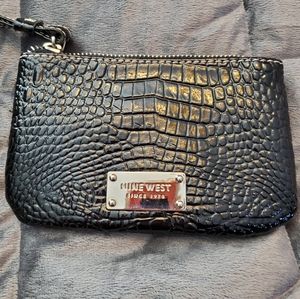 Nine West black patent croc wristlet